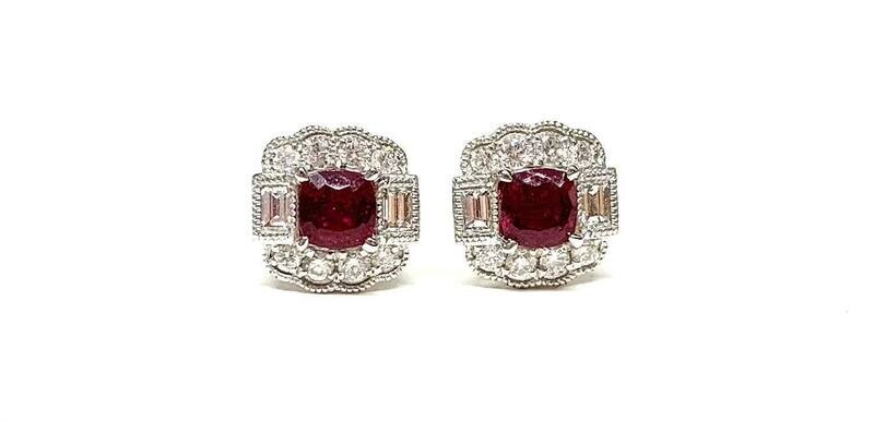 New 18ct White Gold Ruby & Diamond Stud Earrings
