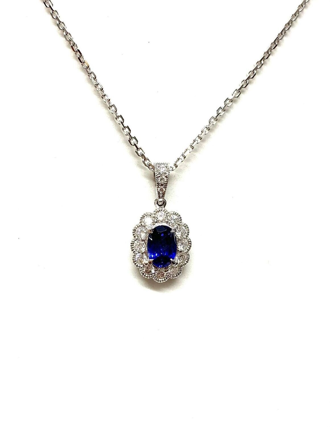 New 18ct White Gold Sapphire & Diamond Pendant