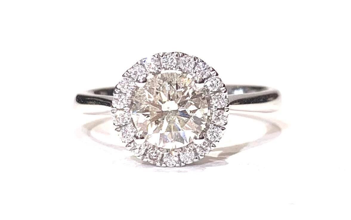 New 18ct White Gold Diamond Halo Cluster Ring, UK Size N New 18ct White Gold Diamond Halo Cluster Ring, UK Size N