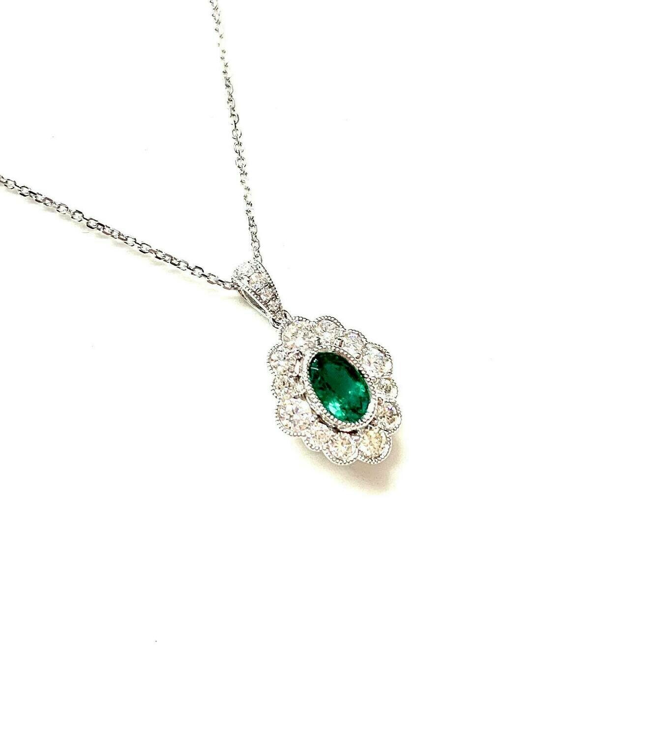 New 18ct White Gold Emerald & Diamond Pendant New 18ct White Gold Emerald & Diamond Pendant