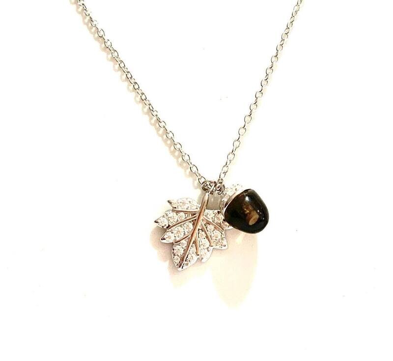 New Silver CZ Acorn Pendant