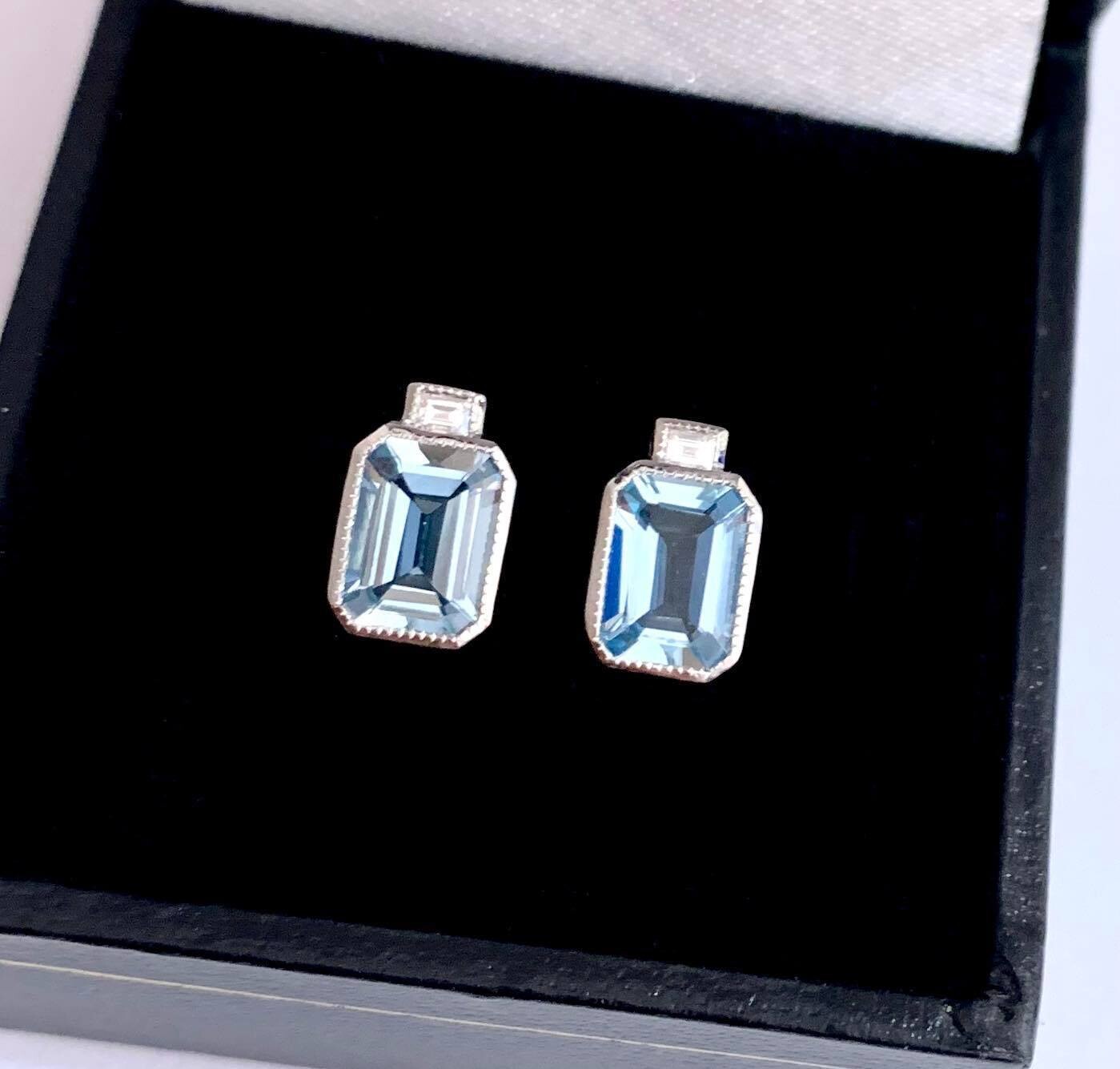 18ct White Gold Aquamarine and Diamond Earrings 18ct White Gold Aquamarine and Diamond Earrings
