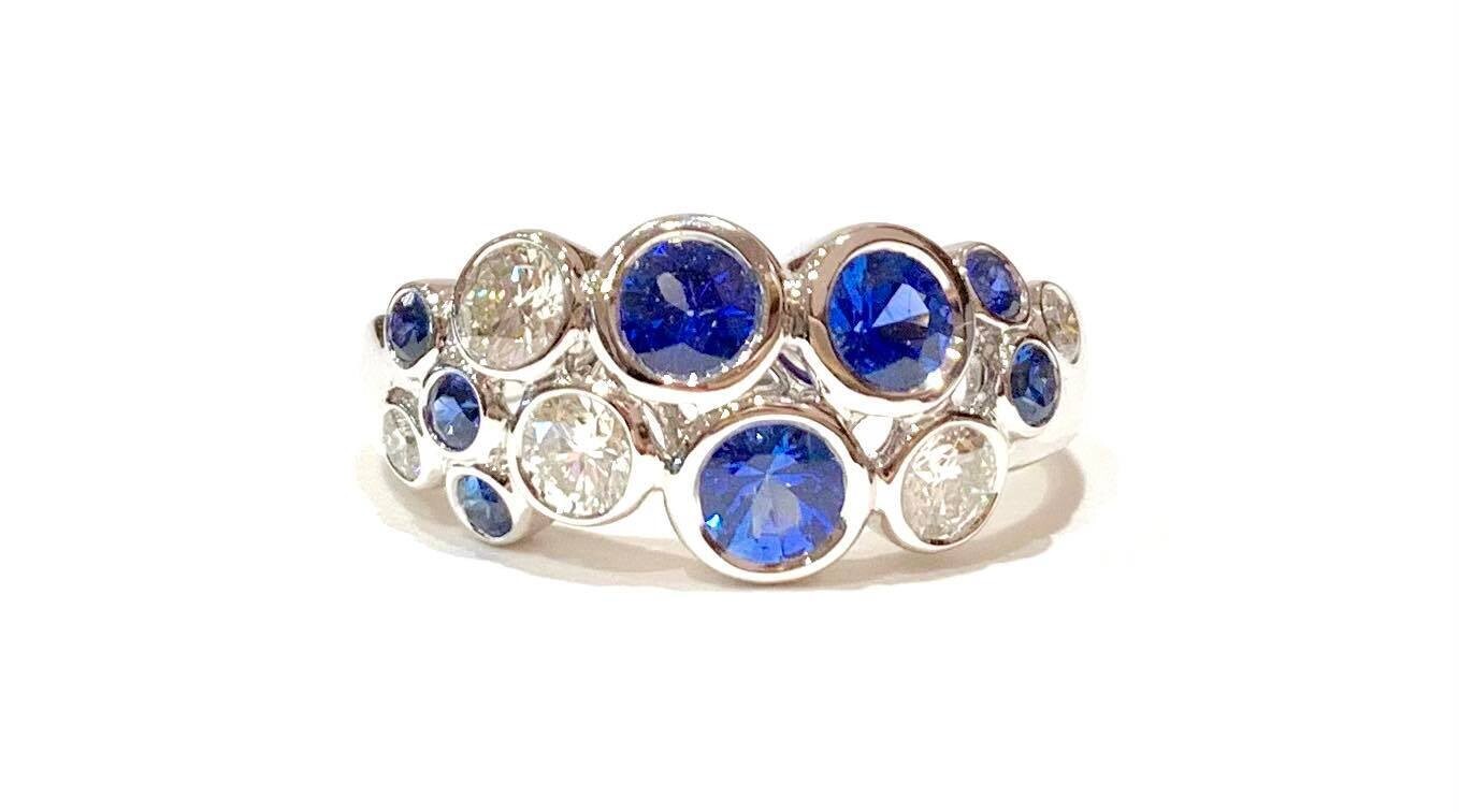 18ct White Gold Sapphire and Diamond Bubble Ring, UK Size N 18ct White Gold Sapphire and Diamond Bubble Ring, UK Size N