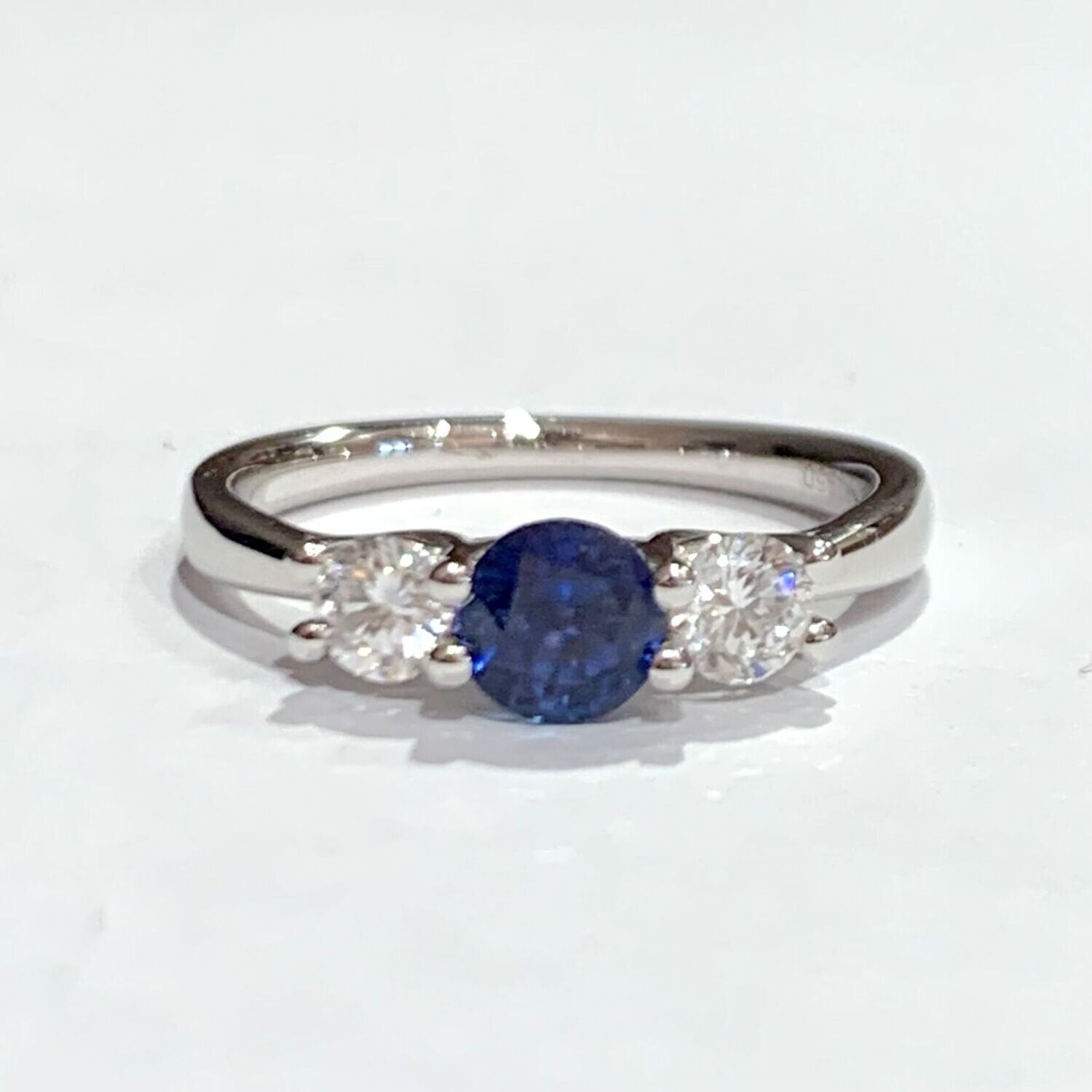 New Platinum Sapphire & Diamond Three Stone Ring, UK Size L New Platinum Sapphire & Diamond Three Stone Ring, UK Size L