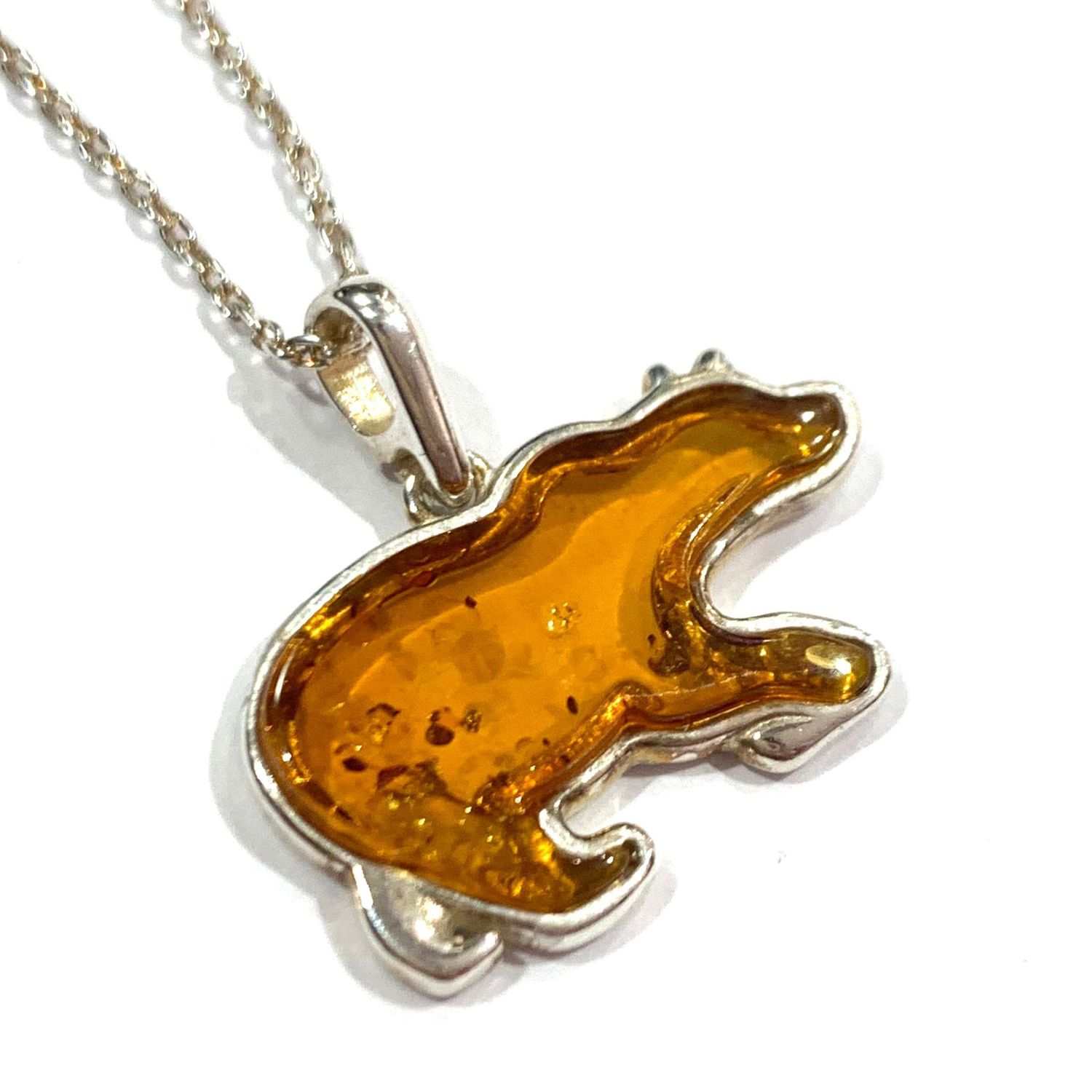 Silver Amber Bear Pendant