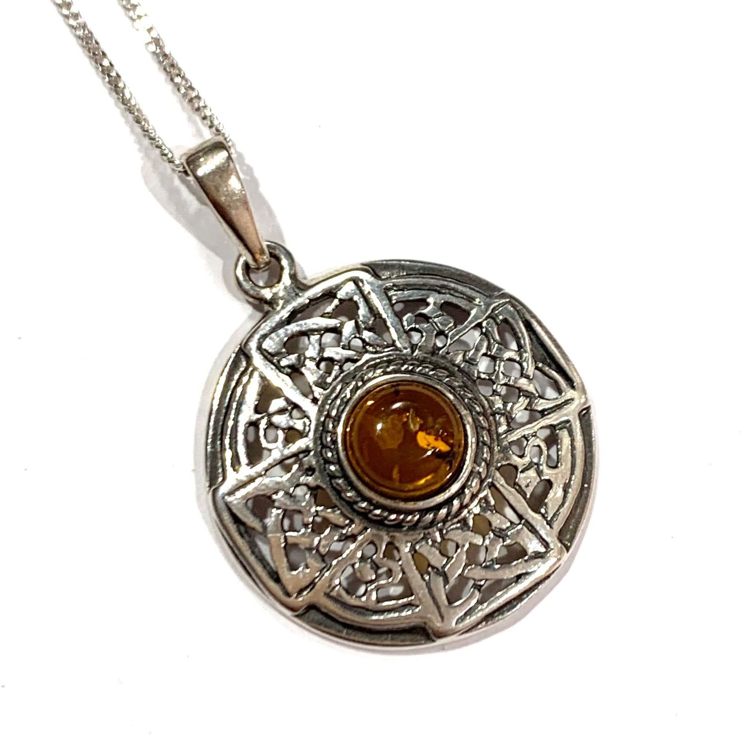 Silver Amber Celtic Style Pendant Silver Amber Celtic Style Pendant