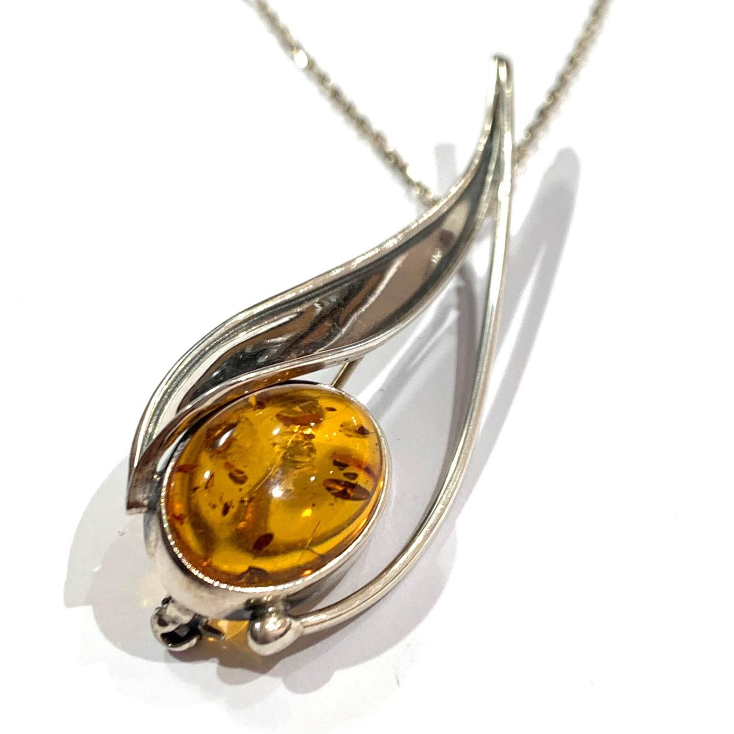 Silver Amber Pendant/Brooch