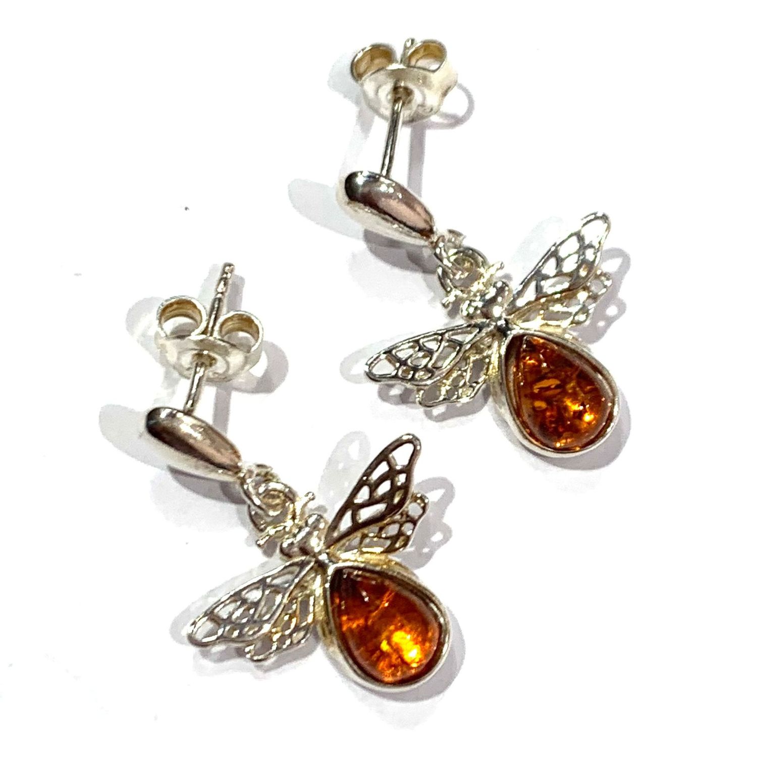 Silver Amber Drop Earrings