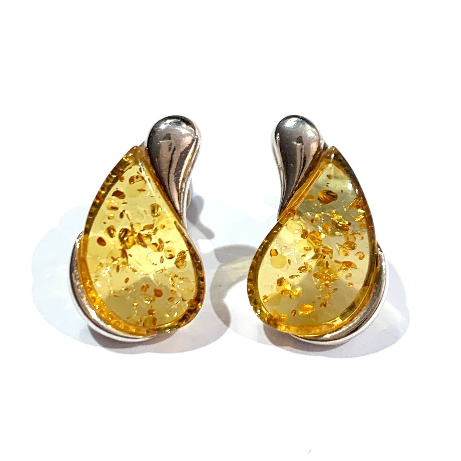Silver Amber Earrings