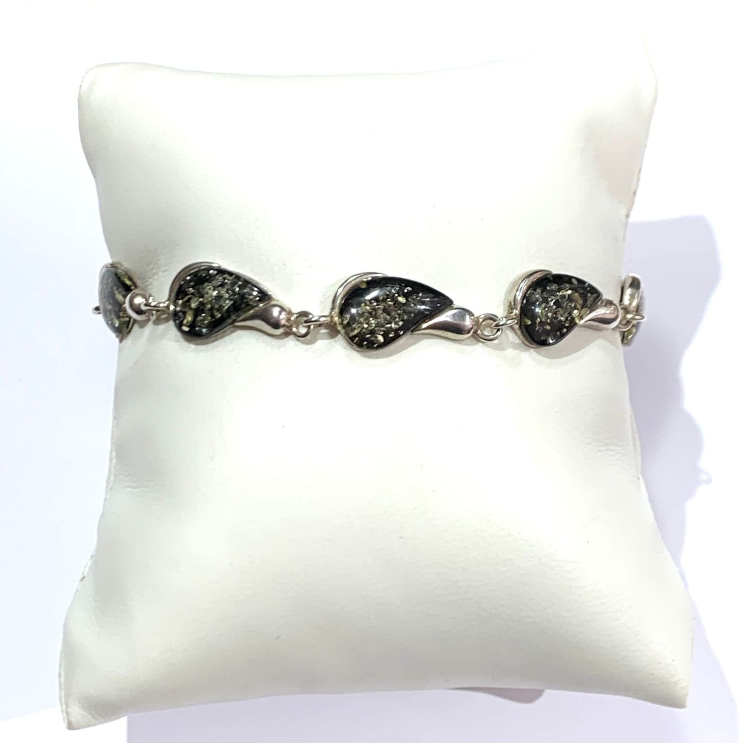 Silver Green Amber  Bracelet