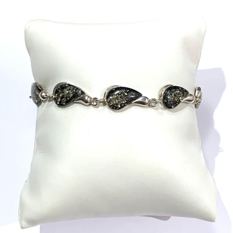 Silver Green Amber  Bracelet