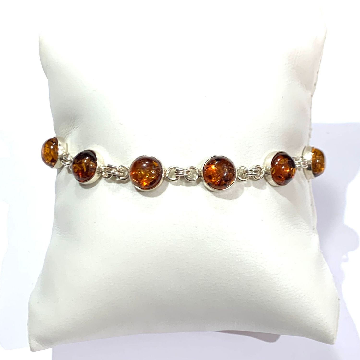 Silver Round Amber Bracelet Silver Round Amber Bracelet
