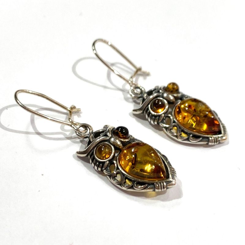Silver Amber Drop Earrings