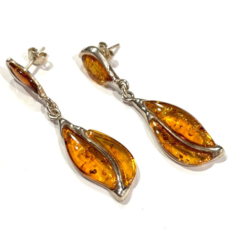Silver Amber Drop Earrings