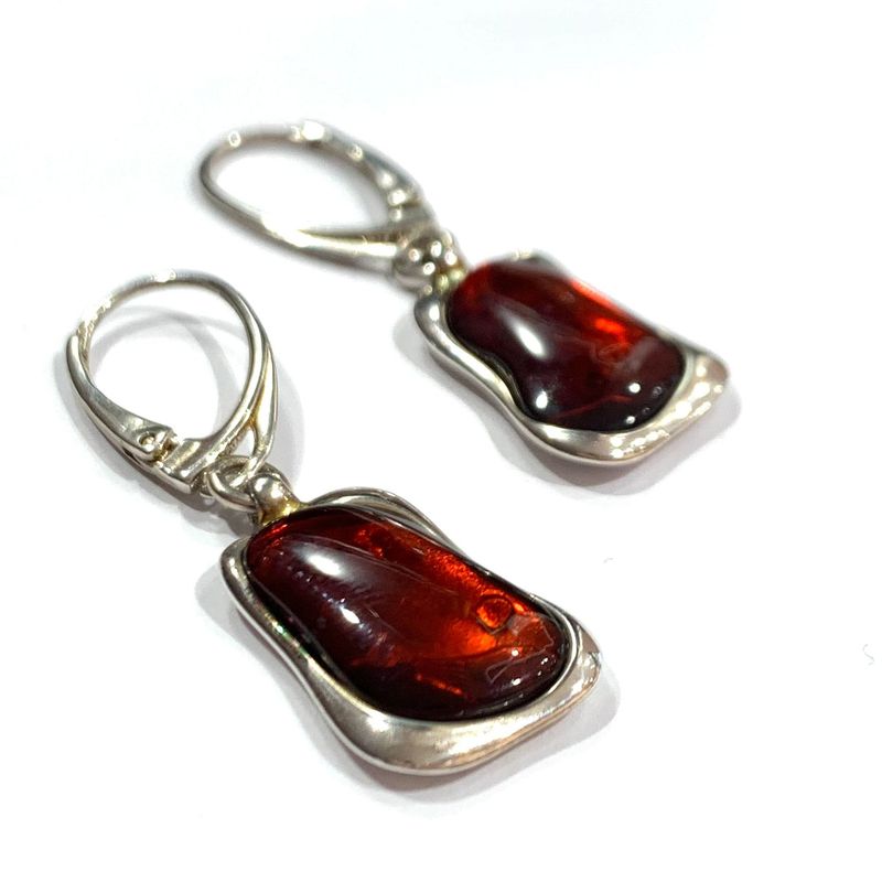 Silver Cherry Amber Drop Earrings
