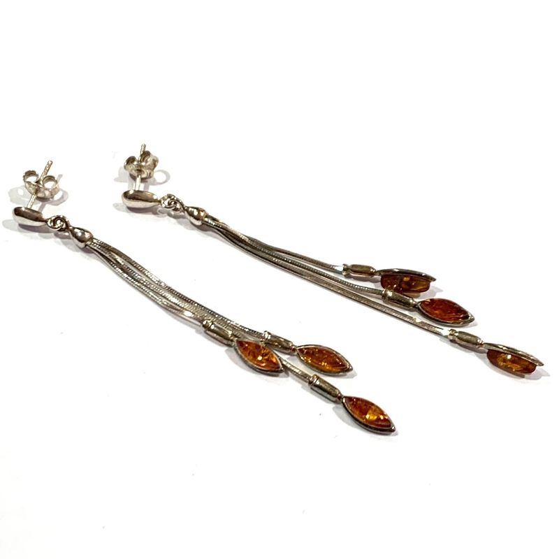 Silver Amber Drop Earrings