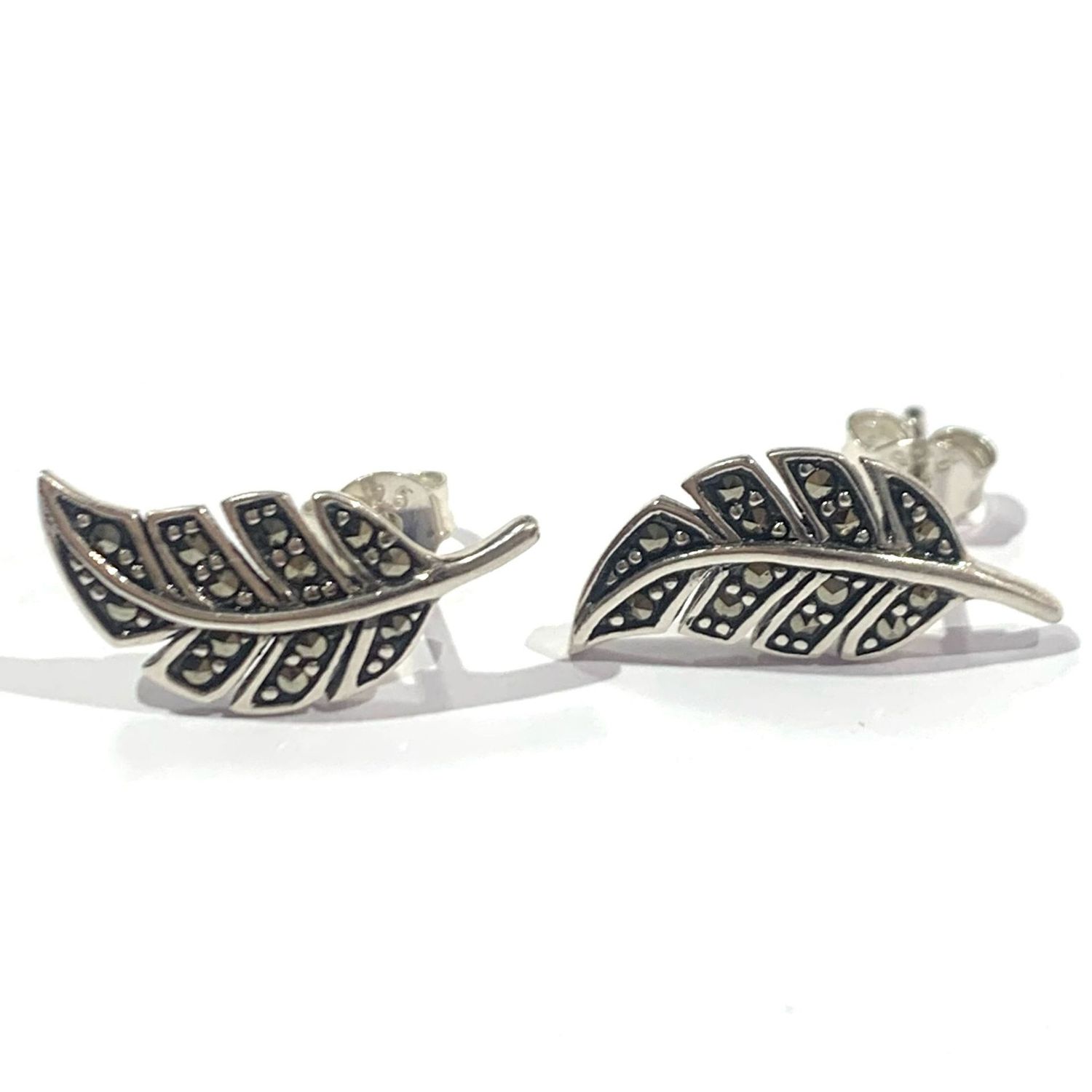 New SIlver Marcasite Feather Stud Earrings