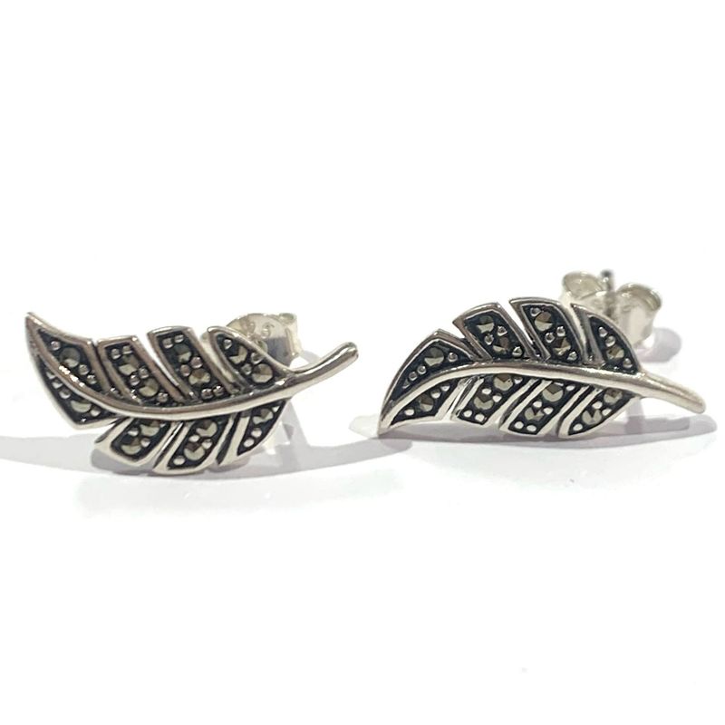 New SIlver Marcasite Feather Stud Earrings