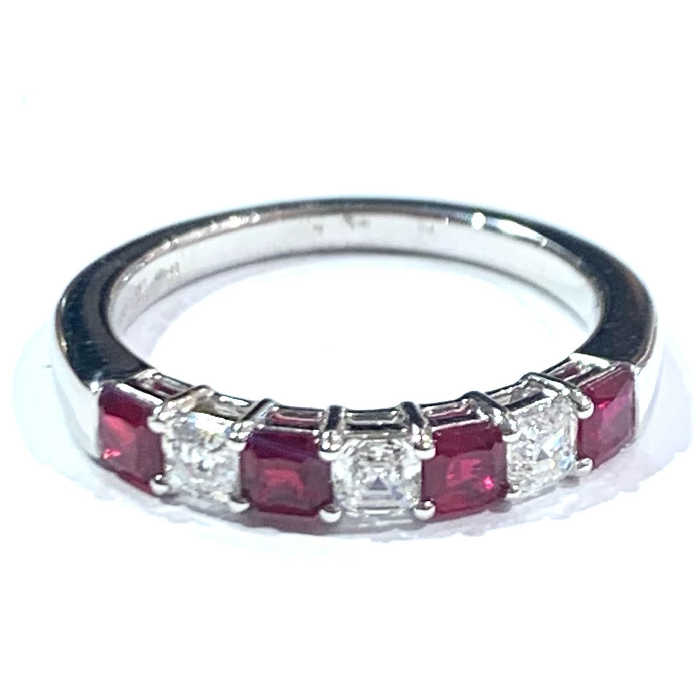 New Platinum Ruby and Diamond Half Hoop Ring, UK Size M 1/2 New Platinum Ruby and Diamond Half Hoop Ring, UK Size M 1/2