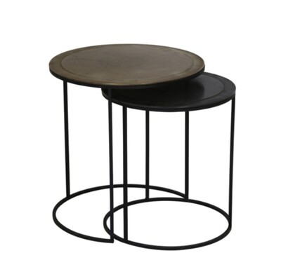 Plain with trim, Antique bronze and antique black circular side tables (set of two)