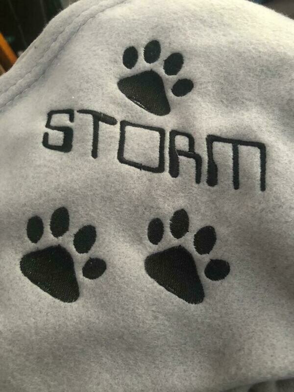 Personalized Embroidered Dog Blanket with PAW Print Graphic
