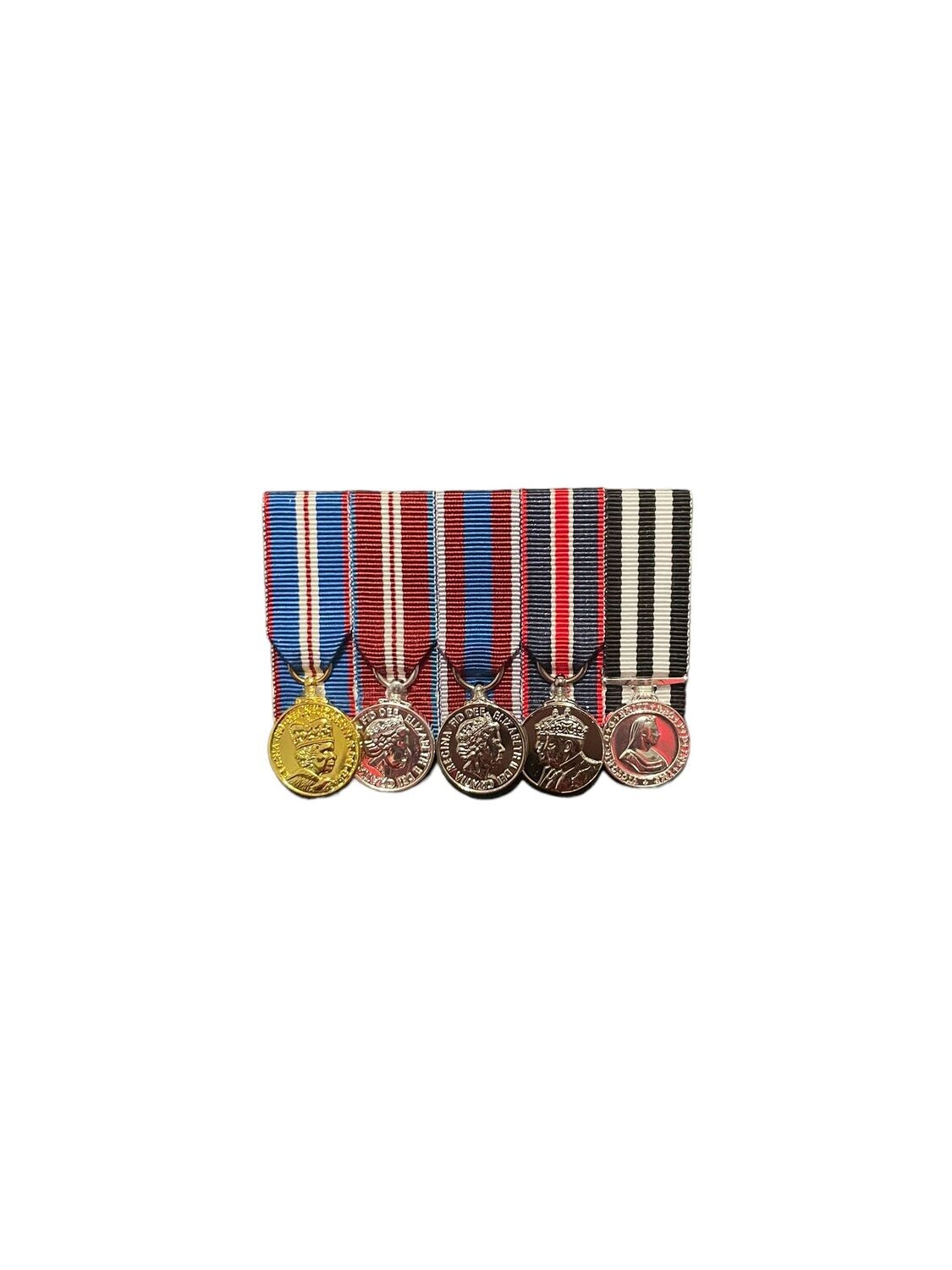 Court Mounted Miniature Medal Set, Golden, Diamond, Platinum Jubilee & Kings Coronation &  St John LSGC