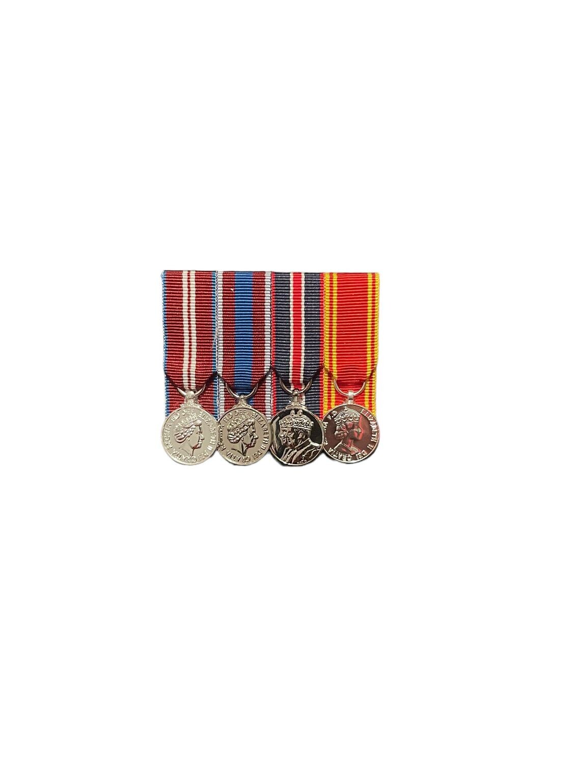 Court Mounted Miniature Medal Set, Diamond and Platinum Jubilees, Kings coronation, Fire LSGC