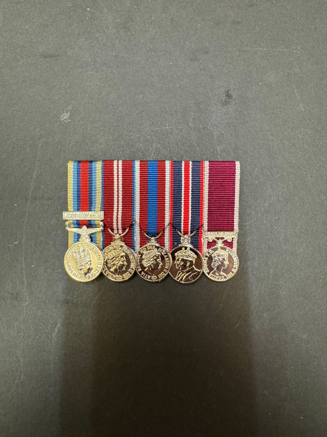 Court Mounted Miniature Medal Set,  OSM Afghan, Diamond, Platinum Jubilee & Kings Coronation &  Army LSGC EIIR