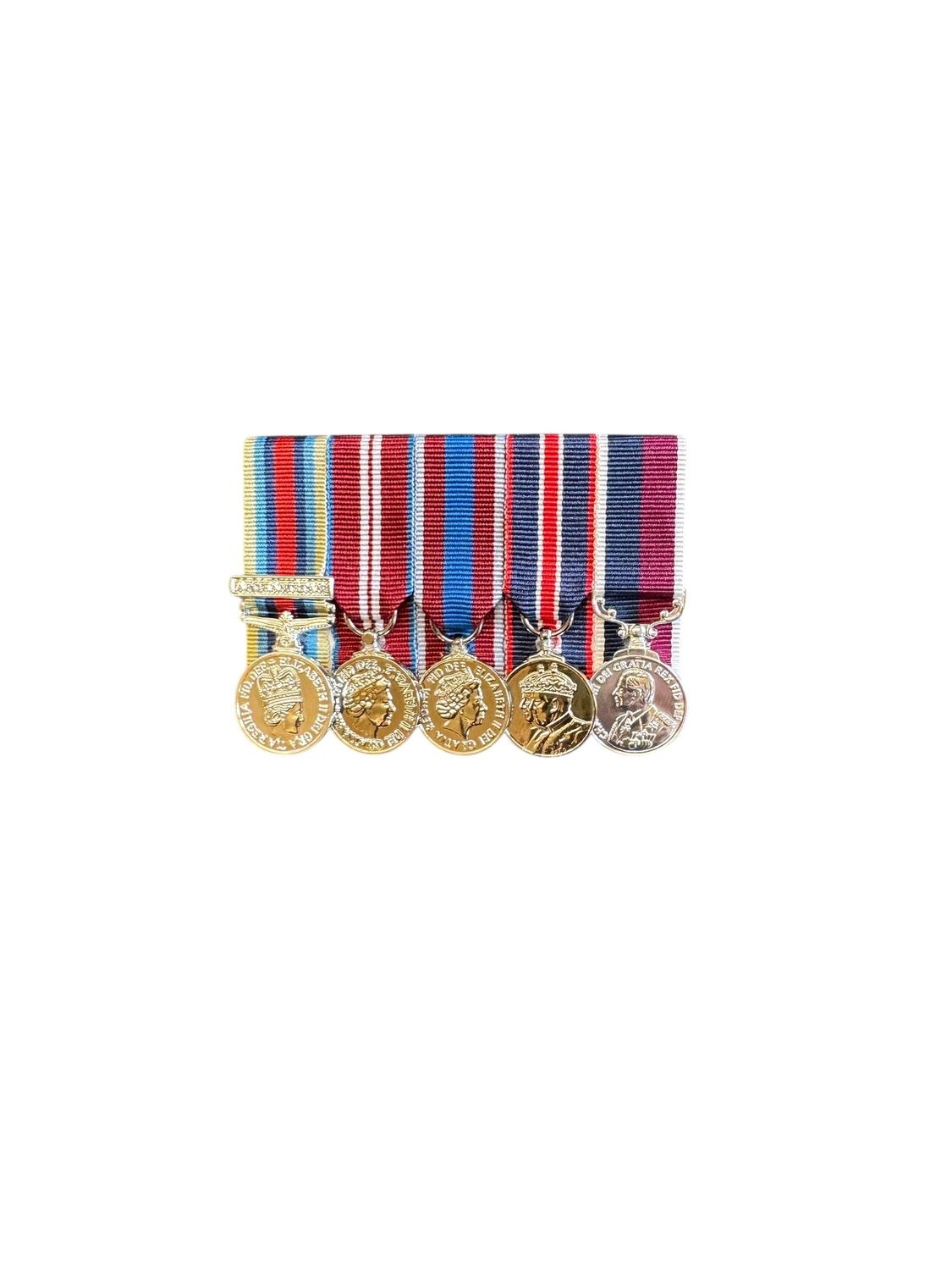 Court Mounted Miniature Medal Set, OSM Afghanistan, Diamond and Platinum Jubilees & King Coronation & RAF LSGC CIIIR3