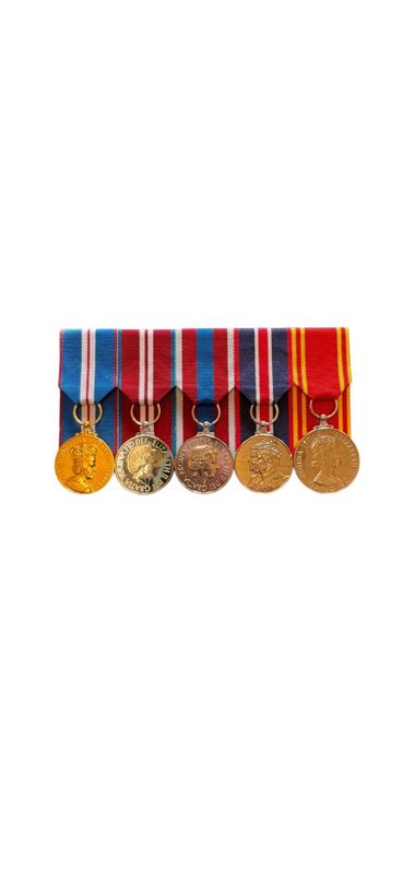Court Mounted  full size Medal Set, Gold, Diamond, Platinum Jubilee, Kings Coronation and FIRE LSGC EIIR full size replicas