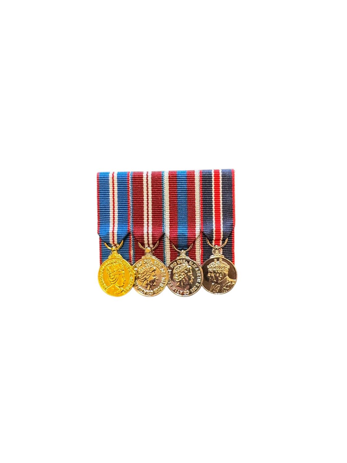 Court Mounted Miniature Medal Set, Gold, Diamond, Platinum Jubilees, Kings coronation,