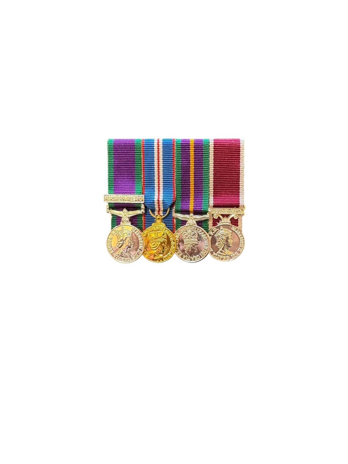 Court Mounted Miniature Medal Set, GSM NI, Golden Jubilee, ACSM 1, Army LSGC CIIIR