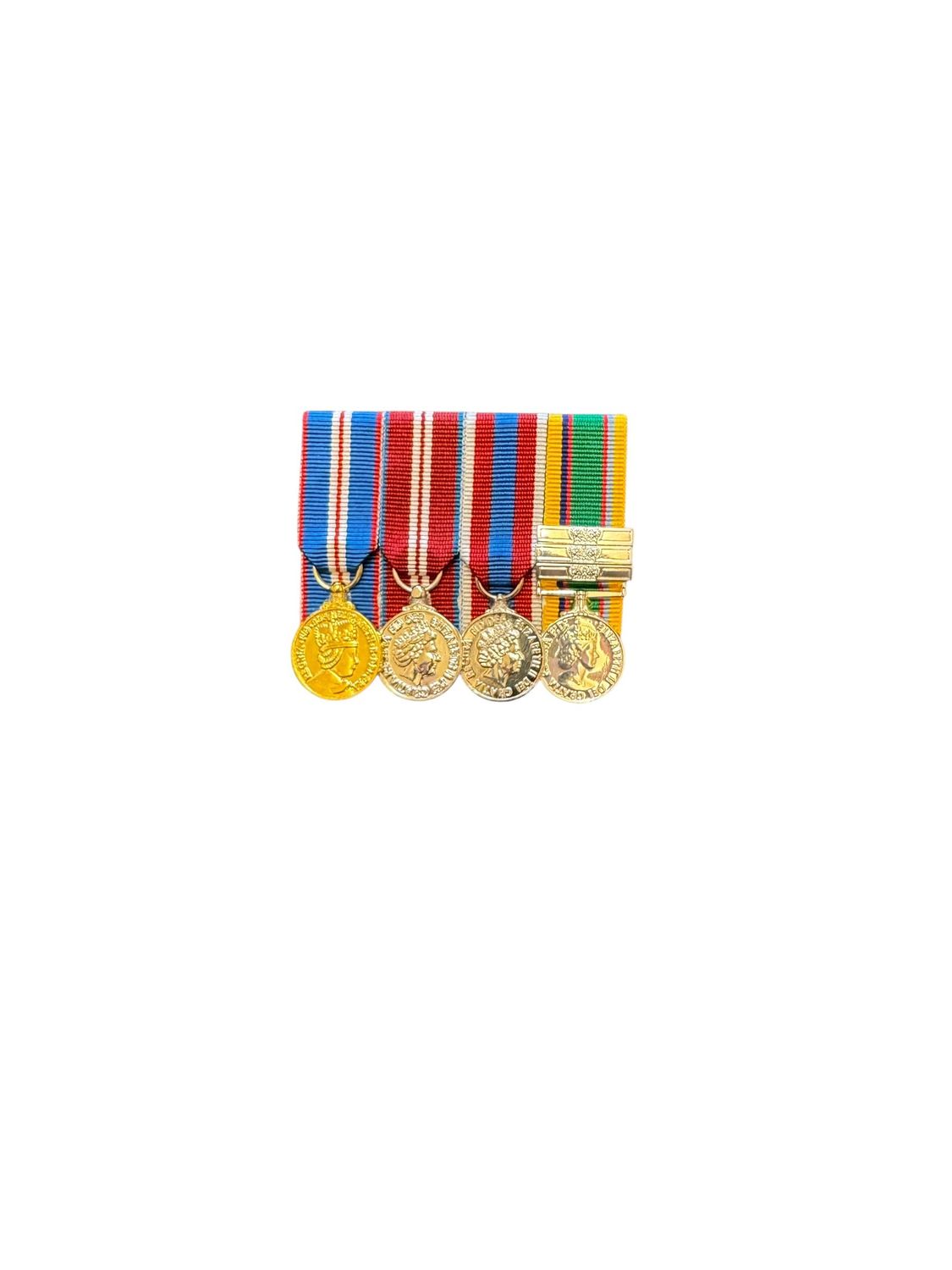 Court Mounted Miniature Medal Set, Golden, Diamond & Platinum Jubilee, Cadet forces medal with x 3 clasp