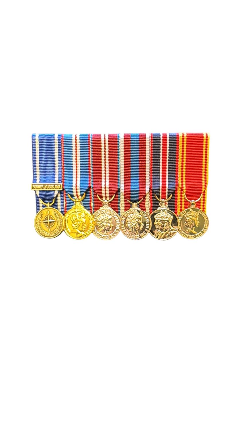 Court Mounted Miniature Medal Set, Bosnia NATO, Golden, Diamond & Platinum Jubilee, Kings Coronation, Fire LSGC EIIR