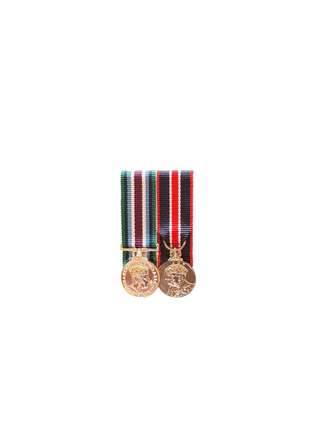 Court Mounted Miniature Medal Set, Wider Service Medal and kings coronation medals