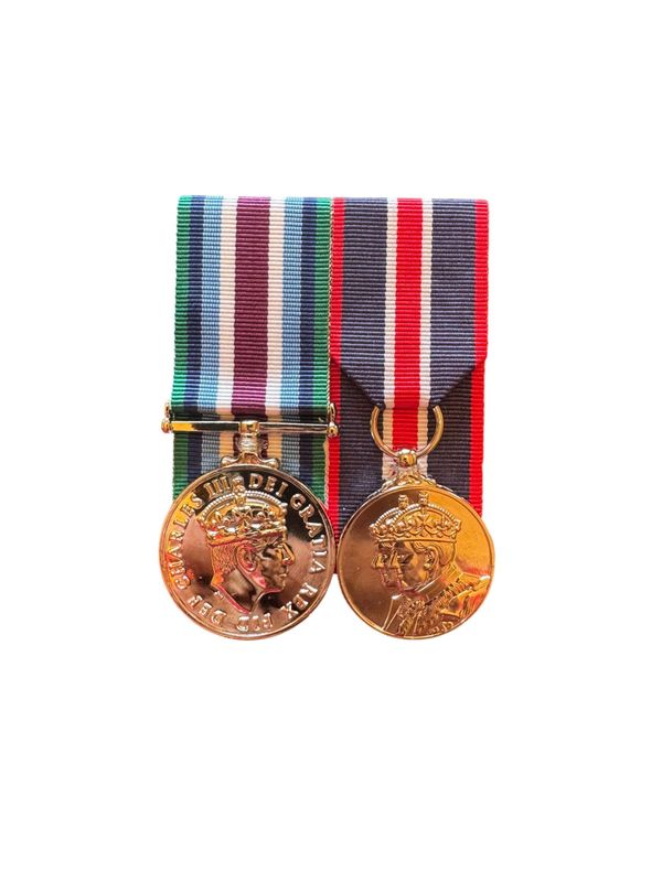 Court Mounted  Medal Set, Wider Service Medal and Kings Coronation full size replicas