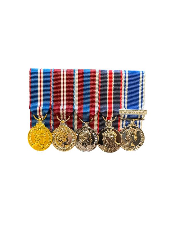 Court Mounted Miniature Medal Set, Golden, Diamond, Platinum Jubilee & Kings Coronation &  Police LSGC & 30 Y Clasp