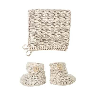 Crochet Bonnet and Bootie Set | Vanilla