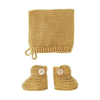 Crochet Bonnet and Bootie Set | Turmeric
