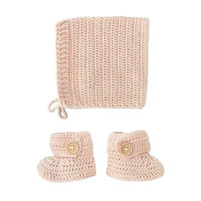 Crochet Bonnet and Bootie Set | Peach
