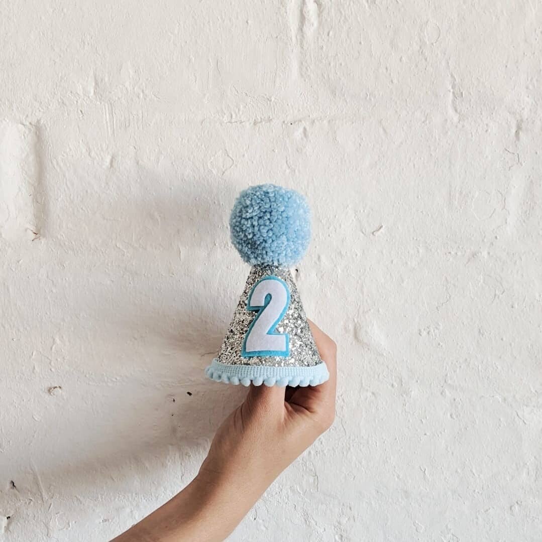 Second Birthday Party Hat | Silver and Blue