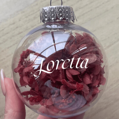 Festive Red Personalised Bauble with dried flowers