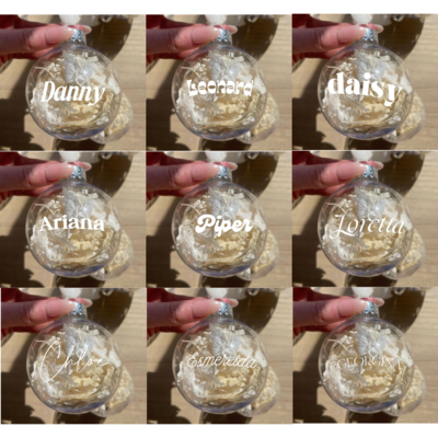 Frosty Blue Personalised Bauble with dried flowers
