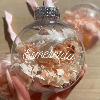 Dusty Pink Personalised Bauble with dried flowers