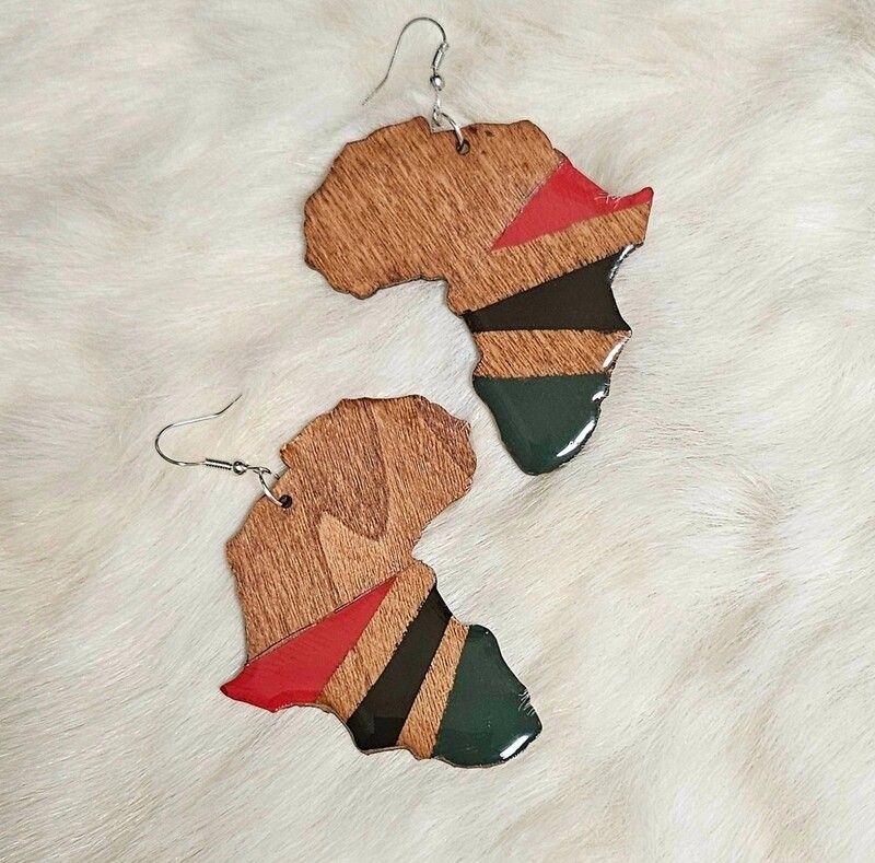 Africa Shaped Wooden Earrings