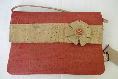 CORK PURSE RED WITH FLOWER