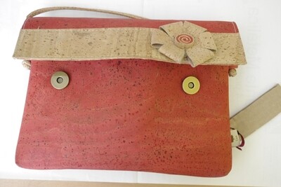 CORK PURSE RED WITH FLOWER