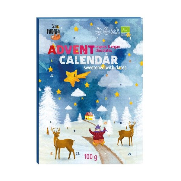 SUPER FUDGIO ORGANIC DATE CHOCOLATES CHRISTMAS ADVENT CALENDAR 100g