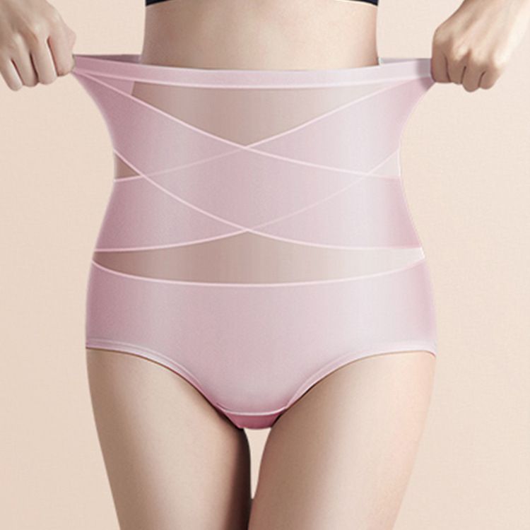 HIGH-WAIST ICE SILK WOMEN&#39;S BUTT LIFTING TUMMY CONTROL BREATHABLE SLIMMING PANTS, Color: Pure cotton crotch-pink-no logo-750, Size: L