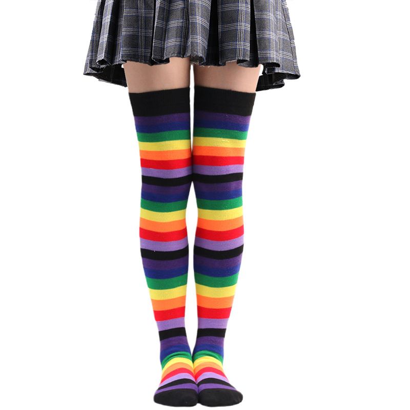 HIGH KNEE COLOR STOCKINGS PARTY ANIMATION COSPLAY STRIPE SOCKS, Size: One size fits all, Color: 1#black port